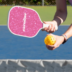 Raquette De Pickleball Nom personnalisé avec paillettes rose chaud Rétro