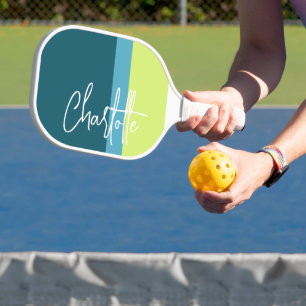Raquette De Pickleball Nom personnalisé bleu vert blanc