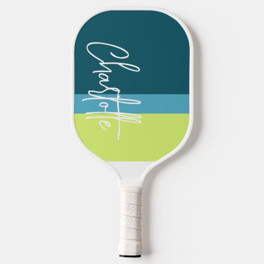 Raquette De Pickleball Nom personnalisé Bleu Vert Blanc (Verso)