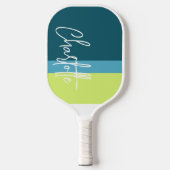 Raquette De Pickleball Nom personnalisé Bleu Vert Blanc (Recto)