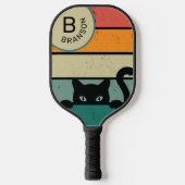 Raquette De Pickleball Nom personnalisé, Chat noir rétro (Recto)