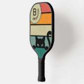 Raquette De Pickleball Nom personnalisé, Chat noir rétro (Gauche)