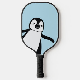 Raquette De Pickleball Nom personnalisé Cute Peeking Penguin bleu