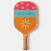 Raquette De Pickleball Nom personnalisé de la fleur rétro (Verso)