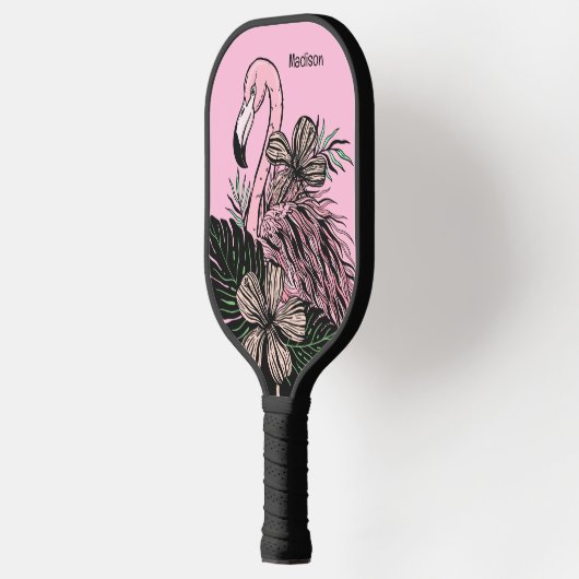 Raquette De Pickleball Nom personnalisé et couleur Flamant rose rose (Gauche)