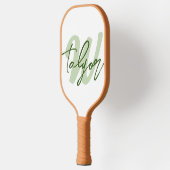 Raquette De Pickleball Nom personnalisé et initiale du monogramme vert (Gauche)