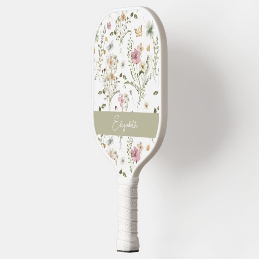 Raquette De Pickleball Nom personnalisé fleur sauvage Floral (Gauche)