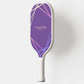 Raquette De Pickleball Nom personnalisé géométrique arc-en-ciel violet (Gauche)