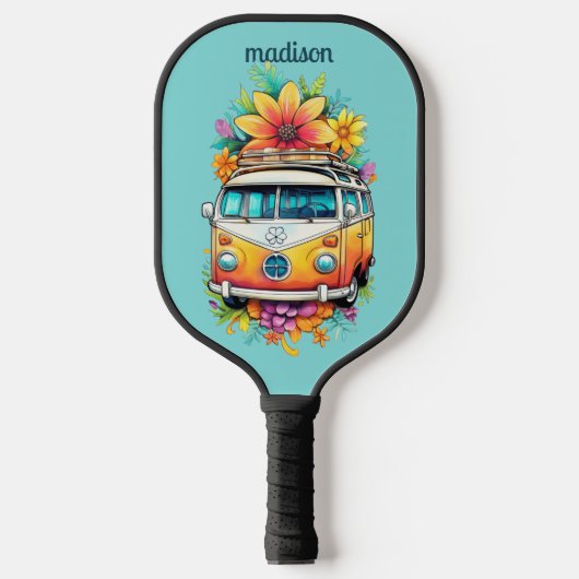 Raquette De Pickleball Nom personnalisé Hippie Van (Recto)
