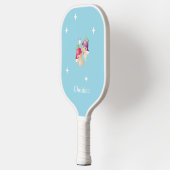 Raquette De Pickleball Nom personnalisé mignon anges sur bleu (Gauche)