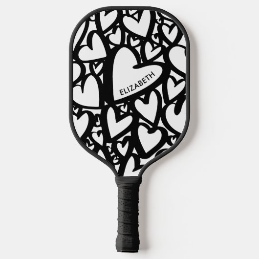 Raquette De Pickleball Nom personnalisé Modern Heart Motif (Verso)