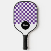 Raquette De Pickleball Nom personnalisé Motif Checker violet et blanc (Verso)