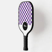 Raquette De Pickleball Nom personnalisé Motif Checker violet et blanc (Gauche)