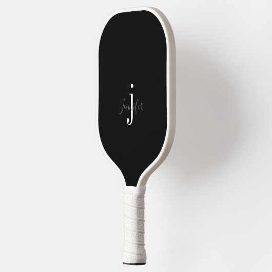 Raquette De Pickleball Nom personnalisé noir et blanc Monogramme Initiale (Gauche)