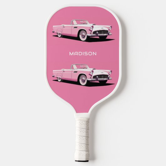 Raquette De Pickleball Nom personnalisé Pink Classic Car (Verso)