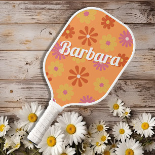 Raquette De Pickleball Nom personnalisé Retro Flower Power