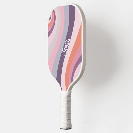 Raquette De Pickleball Nom personnalisé Retro Rainbow Swirl (Gauche)