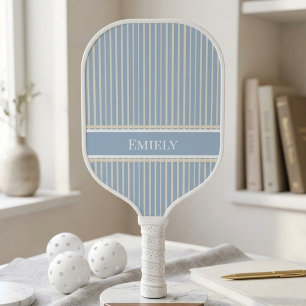 Raquette De Pickleball Nom Personnalisé Simple Rétro Rayé Bleu Moderne