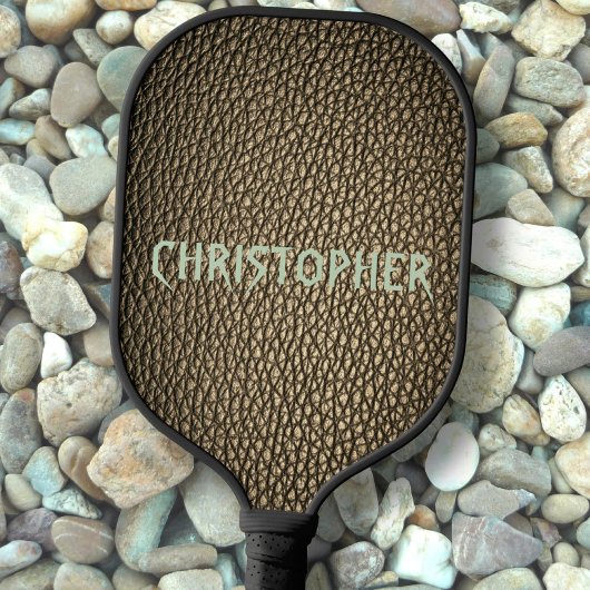 Raquette De Pickleball Nom personnalisé sur les grains de cuir vert olive