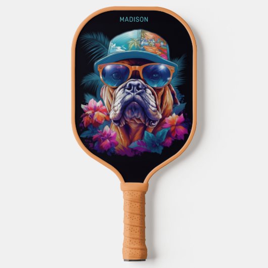 Raquette De Pickleball Nom personnalisé Tropical Vacances Chien (Recto)