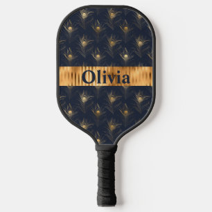 Raquette De Pickleball Nom Plumes Peacock personnalisées Imprimer l'or