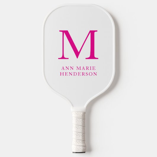 Raquette De Pickleball Nom rose chaud et monogramme (Recto)