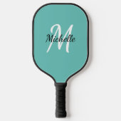 Raquette De Pickleball Nom simple bleu du monogramme + initial (Recto)