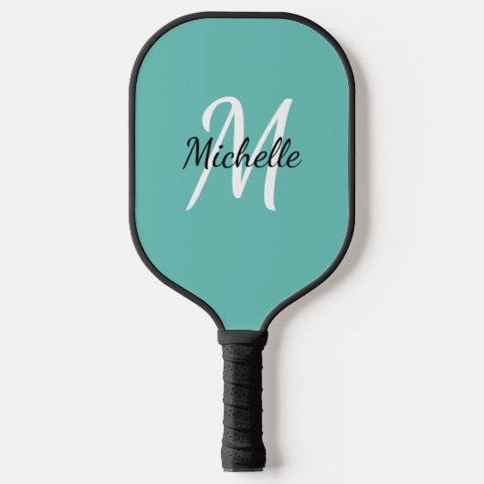 Raquette De Pickleball Nom simple bleu du monogramme + initial (Recto)