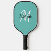 Raquette De Pickleball Nom simple bleu du monogramme + initial (Verso)