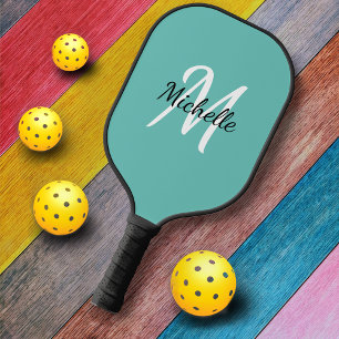 Raquette De Pickleball Nom simple bleu du monogramme + initial