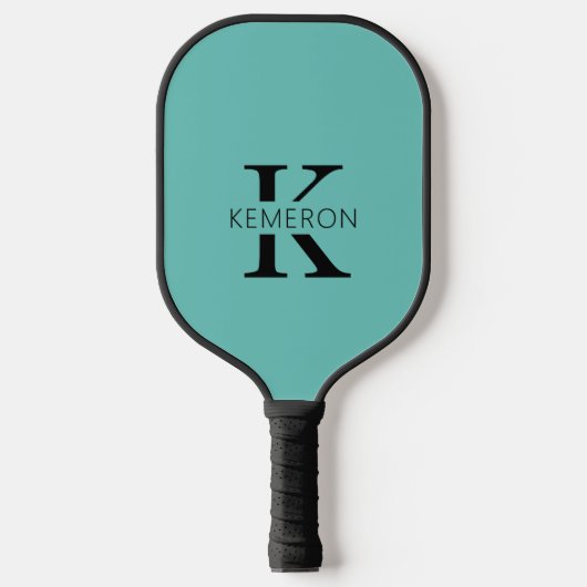 Raquette De Pickleball Nom simple de monogramme Noir et Turquoise (Recto)