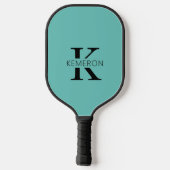 Raquette De Pickleball Nom simple de monogramme Noir et Turquoise (Verso)