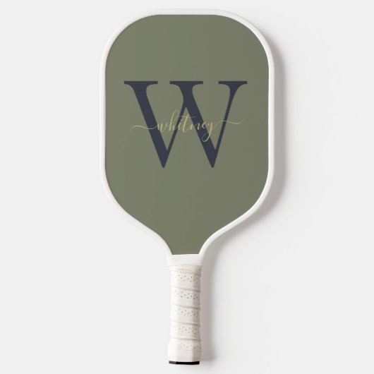Raquette De Pickleball Nom simple et vert du monogramme (Verso)
