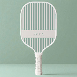 Raquette De Pickleball Nom simple mignon Prépa Vert Sauge Moderne Rayé