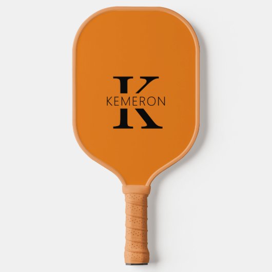 Raquette De Pickleball Nom simple Monogramme Noir et orange (Recto)
