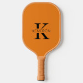 Raquette De Pickleball Nom simple Monogramme Noir et orange (Verso)