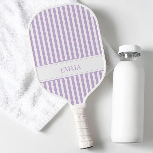 Raquette De Pickleball Nom simple prépa cool rayé violet moderne