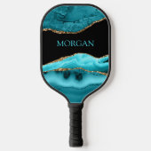 Raquette De Pickleball Nom turquoise, Noir, Or & Turquoise Agate (Recto)