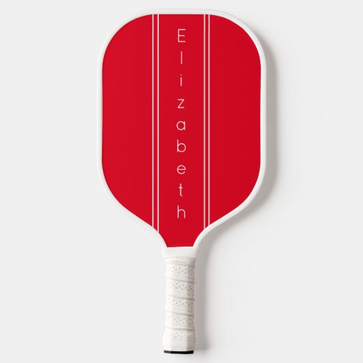 Raquette De Pickleball Nom vertical rouge et blanc clair simple (Verso)