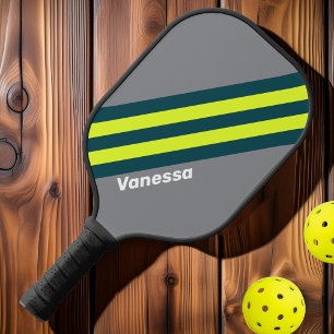 Raquette De Pickleball Nuage Rétro Tempête Bois Rayures avec Nom