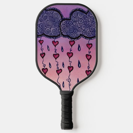 Raquette De Pickleball Nuages mignons, coeurs et gouttes de pluie (Recto)