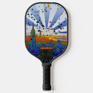Raquette De Pickleball NYC psychédélique : vue large Skyline ESB