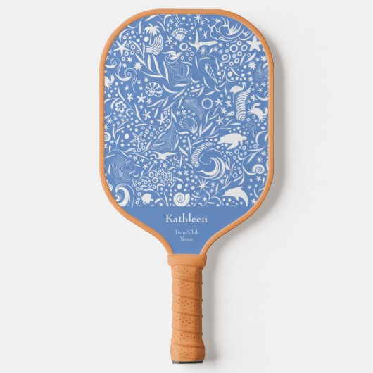 Raquette De Pickleball Ocean Blue Motif + Monogramme Ajouter Votre Nom (Recto)