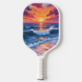 Raquette De Pickleball Ocean Sunset Beach Waves Aquarelle (Verso)