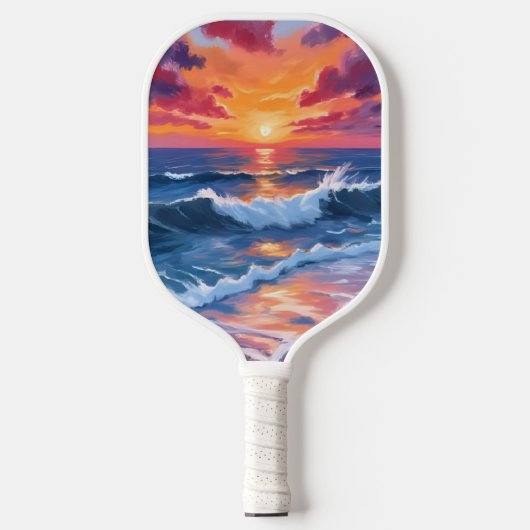 Raquette De Pickleball Ocean Sunset Beach Waves Aquarelle (Recto)