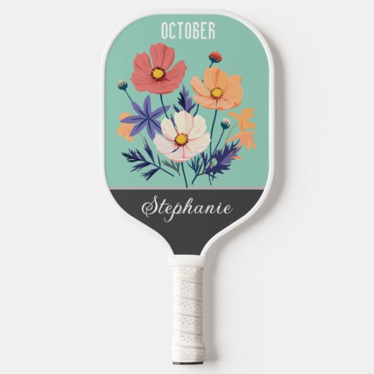 Raquette De Pickleball Octobre Fleur de naissance Nom personnalisé (Recto)