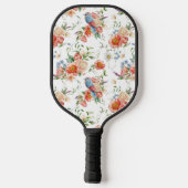Raquette De Pickleball Oiseau bleu et motif floral rose (Verso)