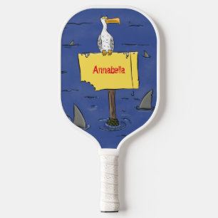 Raquette De Pickleball Oiseau de mer amusant entouré de dessins animés de