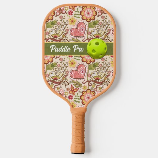 Raquette De Pickleball Oiseaux de Whimsical, Fleurs, Coeurs Paddle Pro (Verso)