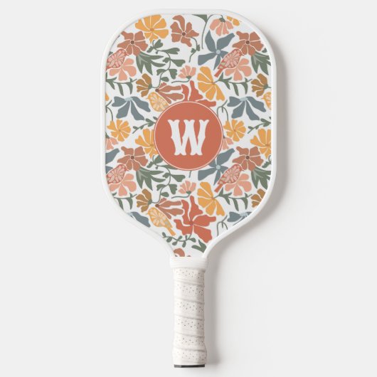 Raquette De Pickleball Oiseaux floraux Abstraits Mi-Siècle Monogramme mod (Recto)